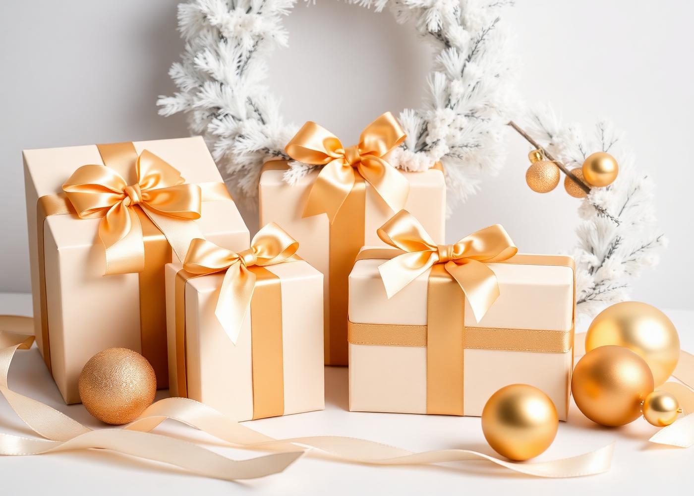 Navy Cova gift boxes tied with ribbon